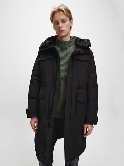 Calvin Klein Ruhák HU397173 | Calvin Klein Faux Sherpa Lined Down Parka Férfi Kabát Fekete